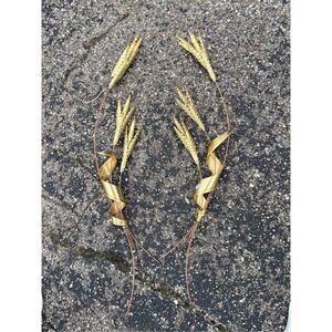 2 VTG Metal Wheat Stalks 70s Wall Decor Home Interiors Brass Sculpture Art Boho